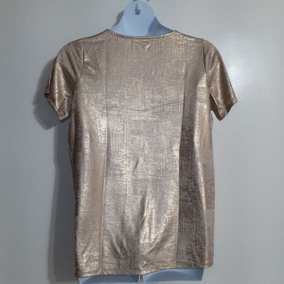 Roaman's Metallic Gold Twist Front Short Sleeve Top 12 NWOT - Picture 3 of 8